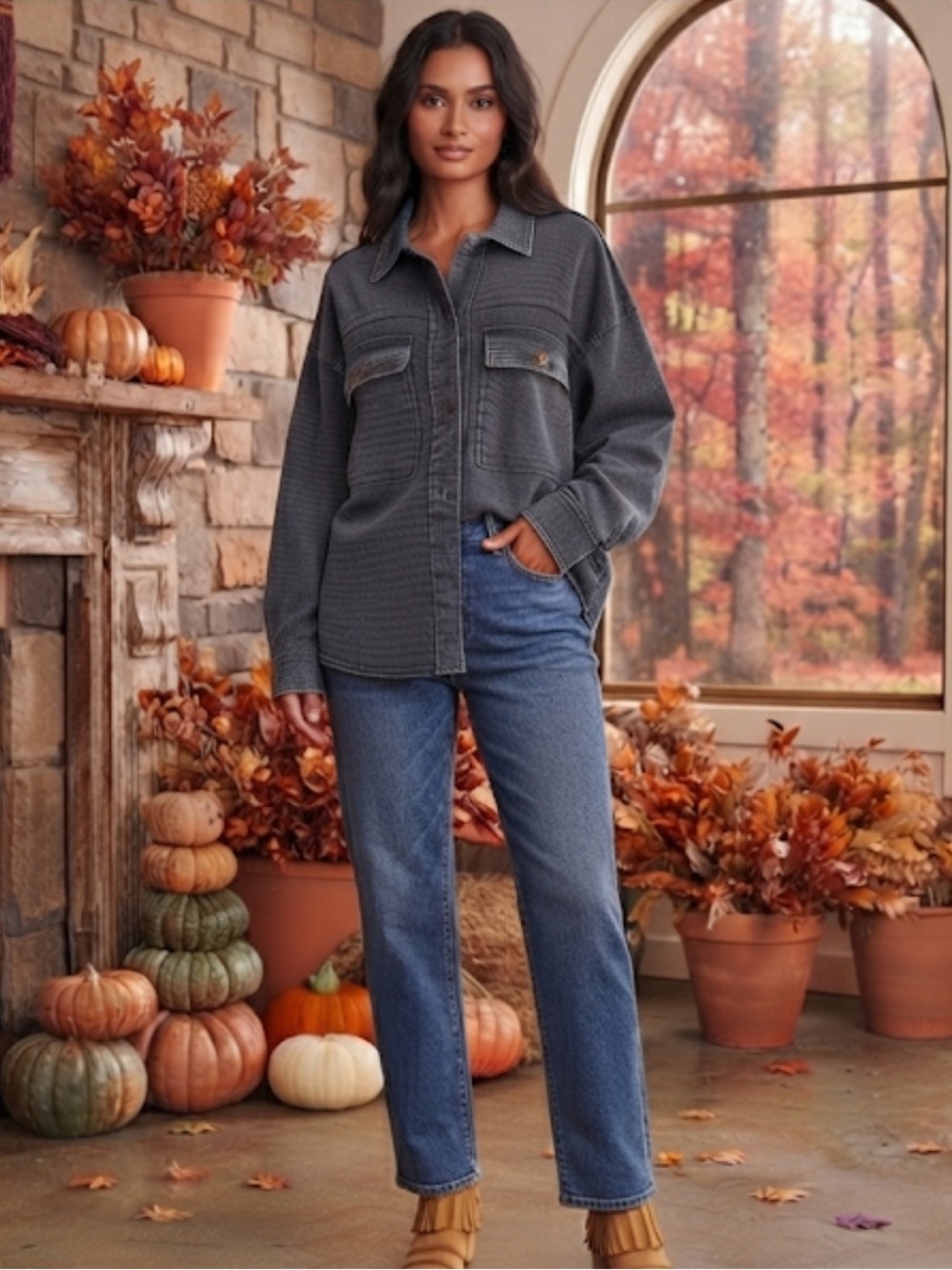 💕NEW! Washed Thermal Blue Shacket